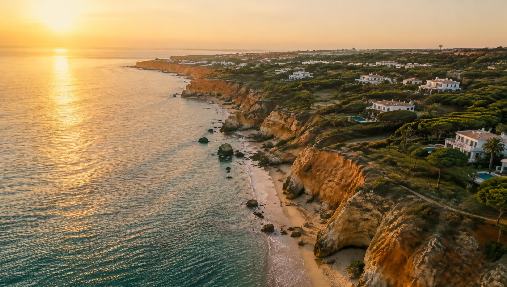 Central Algarve coastline at sunset